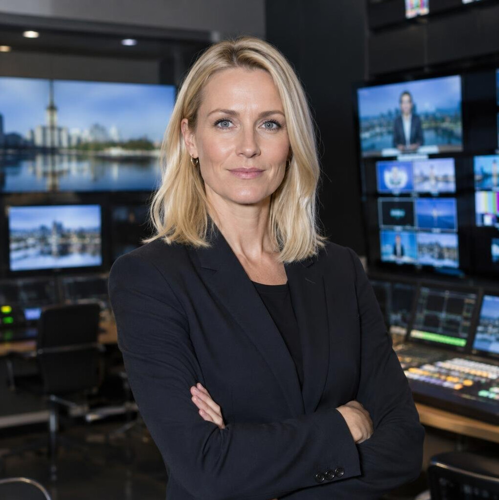 Woman producer in a television control room