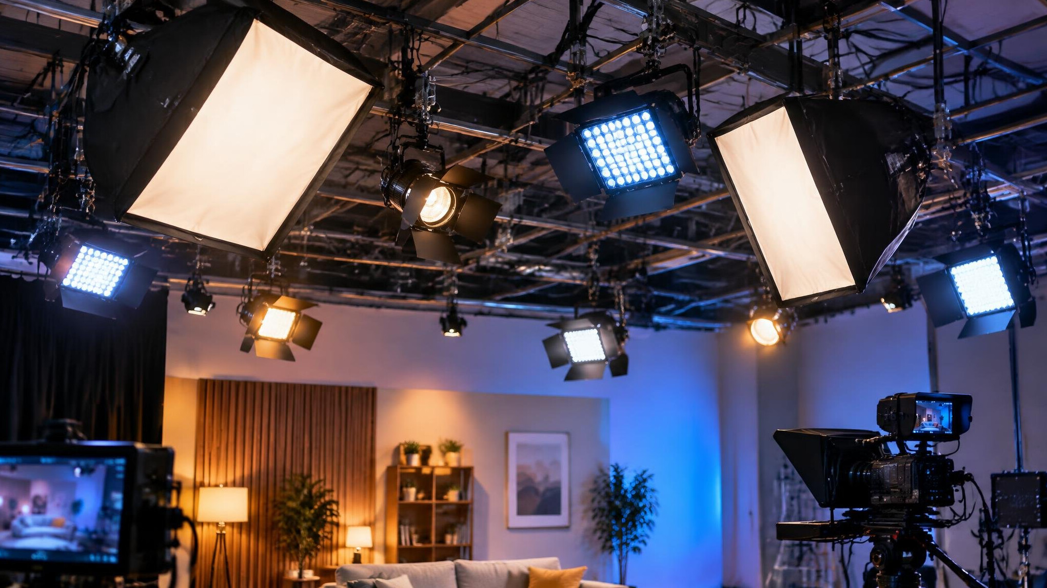 Studio lighting rig with softboxes