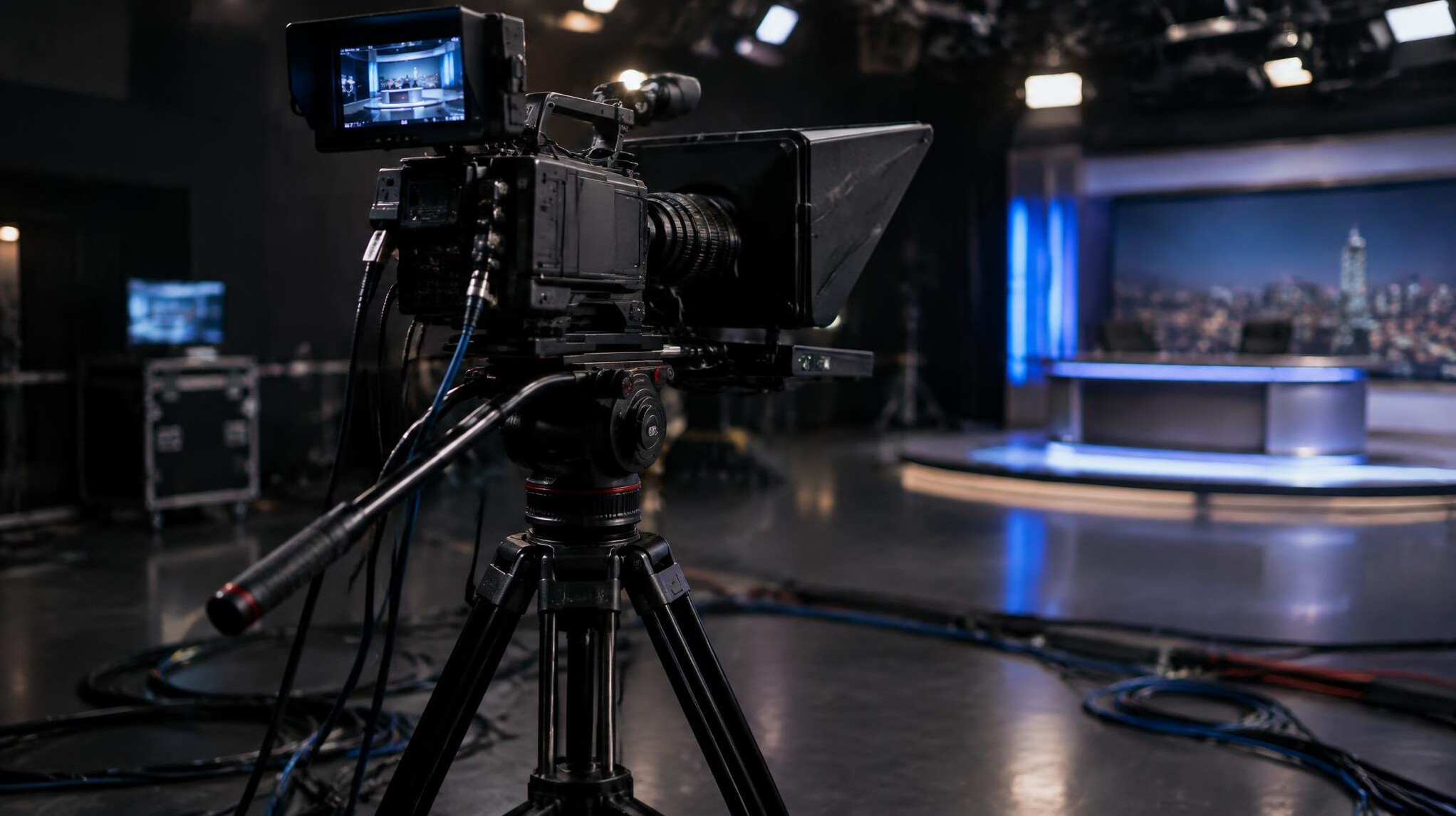 Studio camera on a tripod with smooth pan head